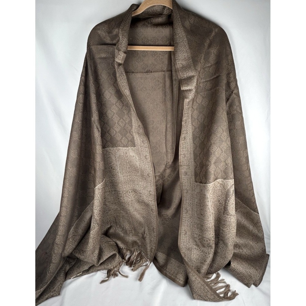 Vintage Petrusse 100% Wool Luxury XL Shawl Scarf France Fringe Brown